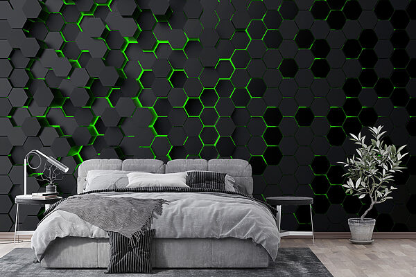 Een zwarte zeshoek met groene lichtjes Een zwarte zeshoek met groene lichtjes