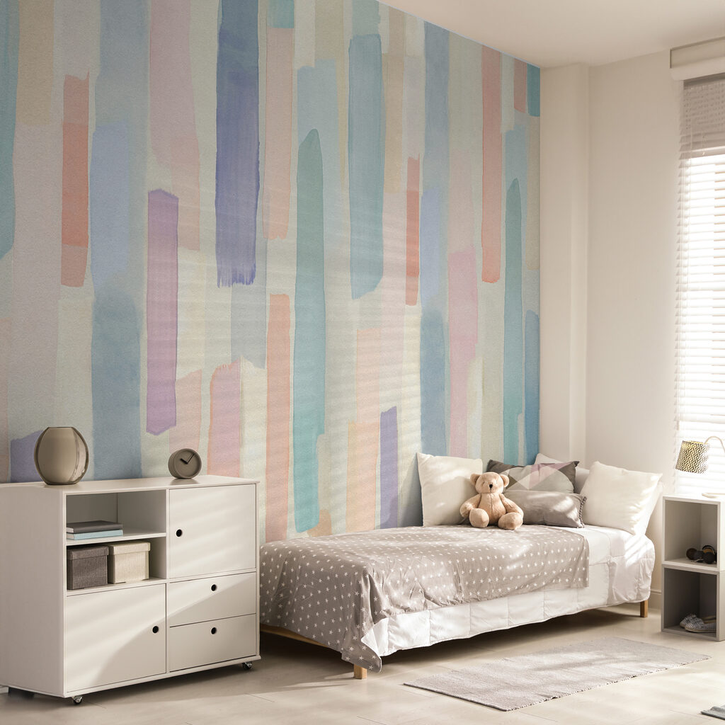 A colorful rectangular pattern on a white surface A colorful rectangular pattern on a white surface