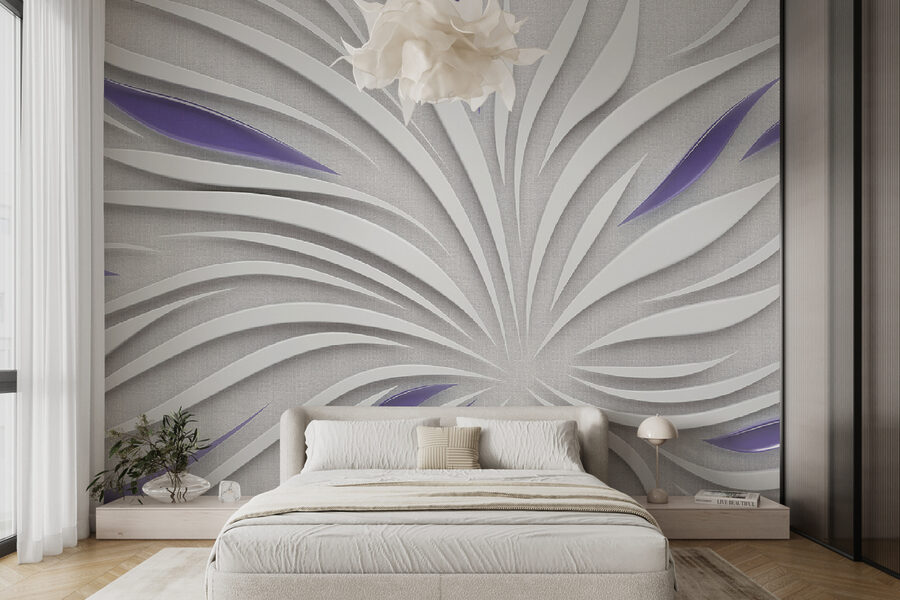 Een witte en paarse werveling op een muur Een witte en paarse werveling op een muur