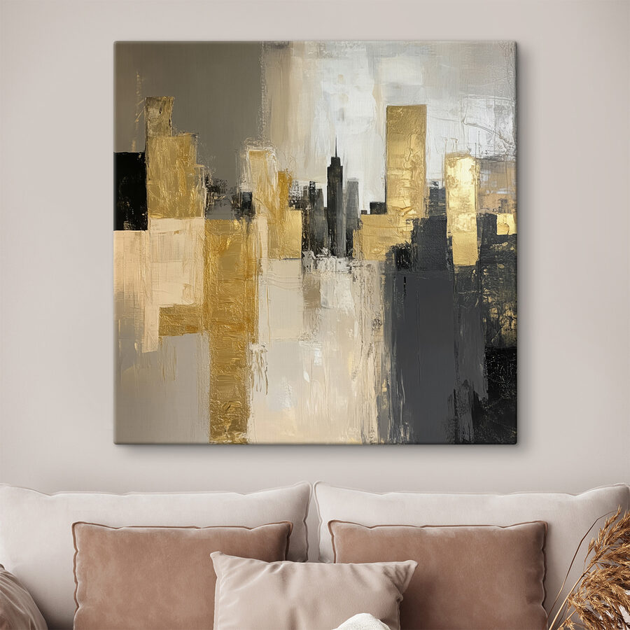 Schilderij van een skyline van een stad