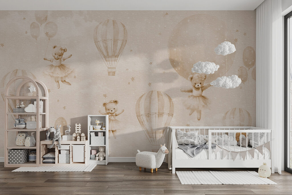 A group of teddy bears and hot air balloons