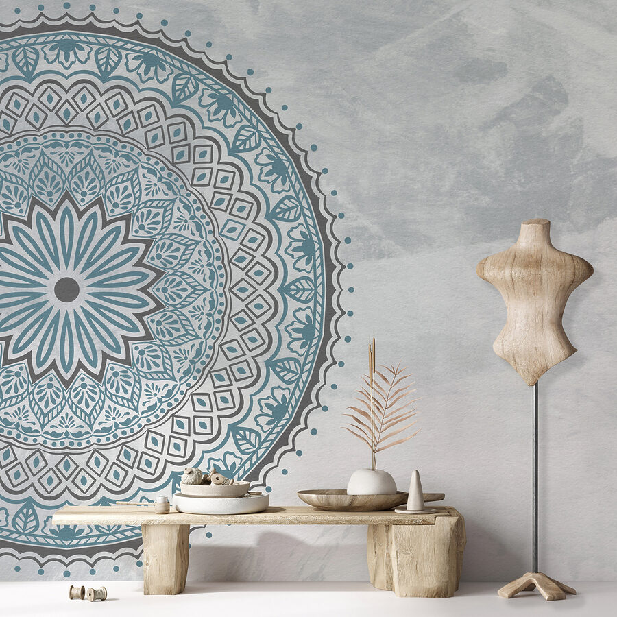 Een blauwe en grijze mandala