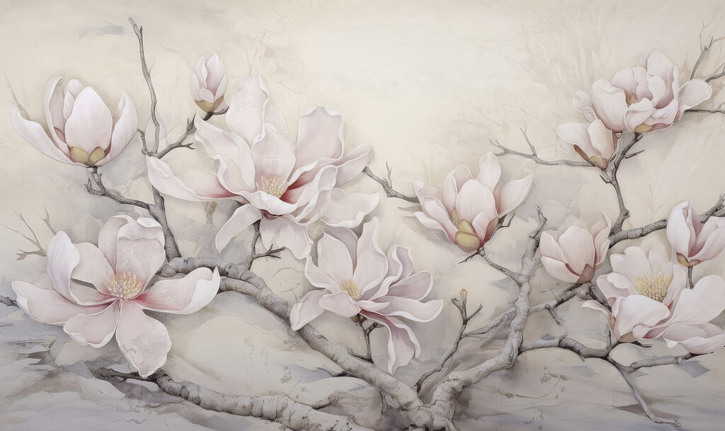 Schilderij van bloemen op een tak Schilderij van bloemen op een tak