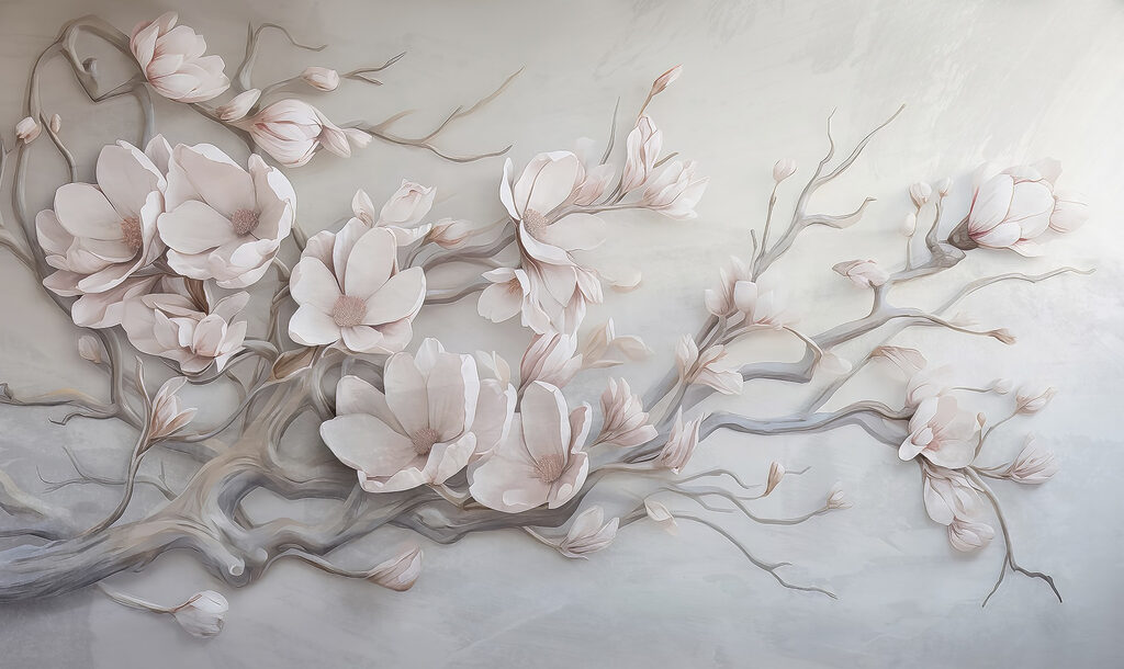 Schilderij van bloemen op een muur Schilderij van bloemen op een muur