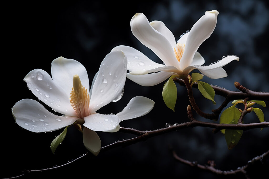 Delicate blossoms adorned with droplets