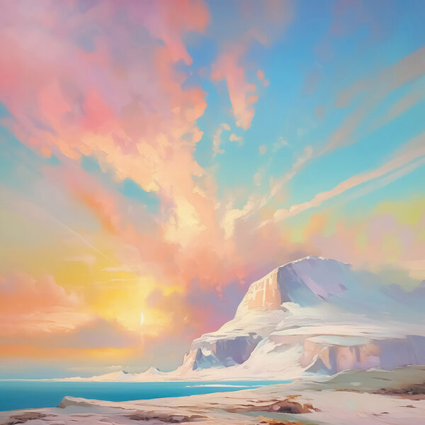 Schilderij van een berg en water Schilderij van een berg en water