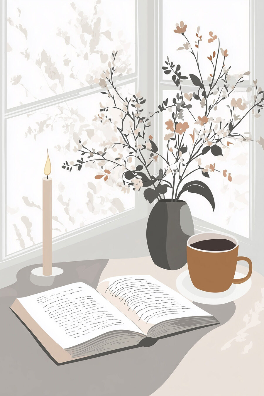 Boek en een kop koffie op een tafel