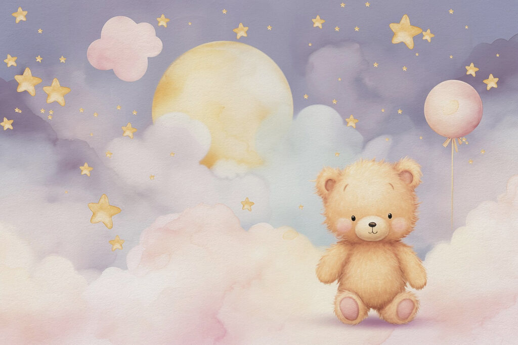 Teddybeer zittend op een wolk Teddybeer zittend op een wolk