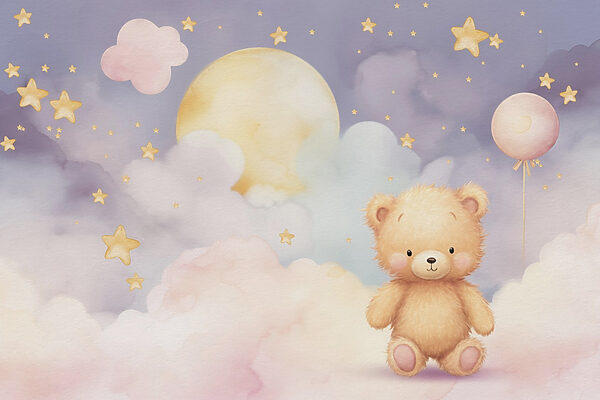 Teddybeer zittend op een wolk Teddybeer zittend op een wolk
