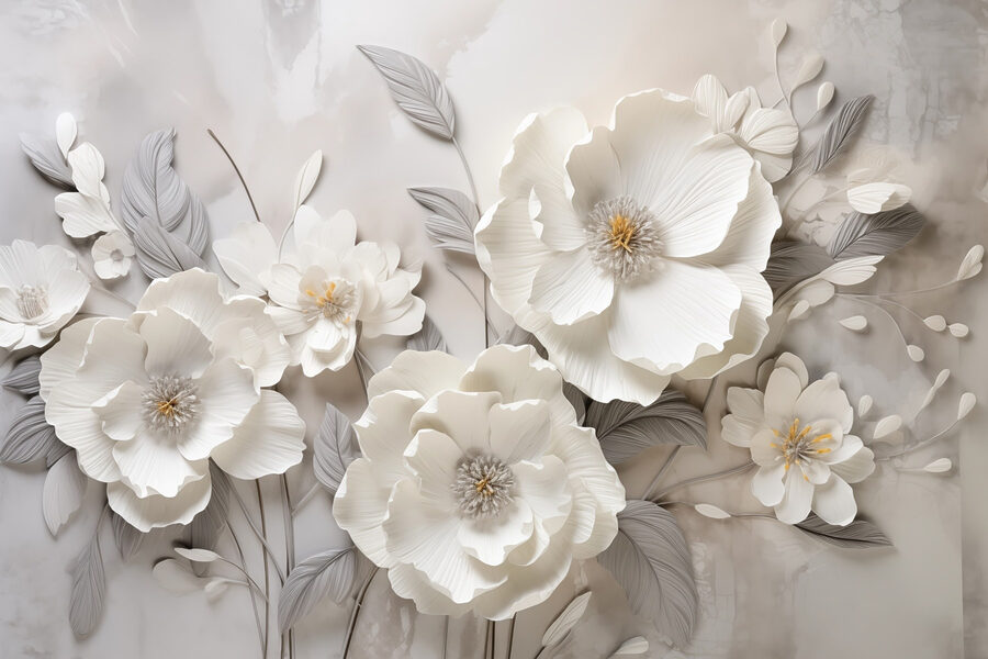 Witte bloemen op een muur