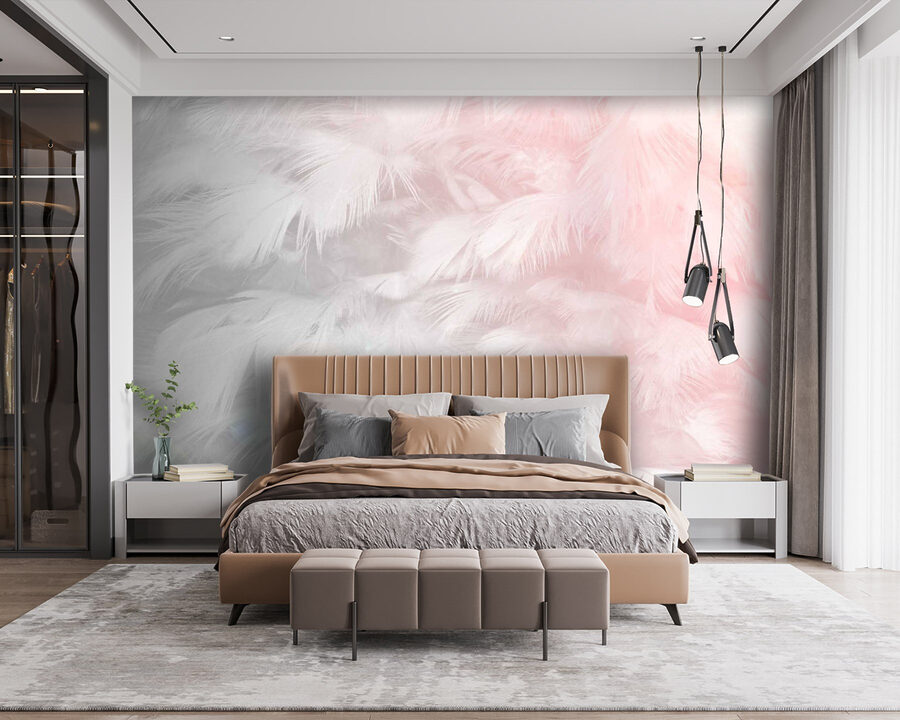 Fotobehang Delicate veren in zachte pasteltinten. - Afbeelding 4