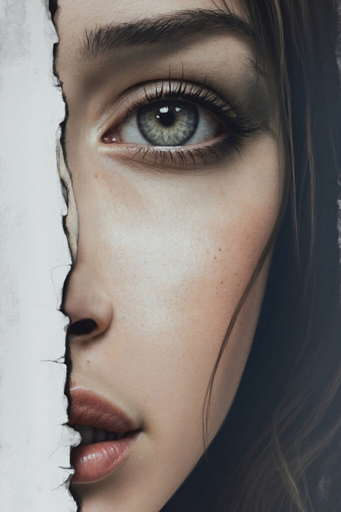 Woman's face with a torn paper Woman's face with a torn paper