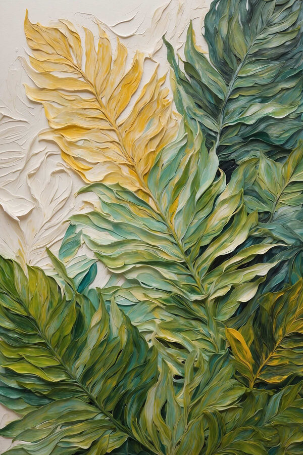 Schilderij van bladeren op een wit oppervlak Schilderij van bladeren op een wit oppervlak
