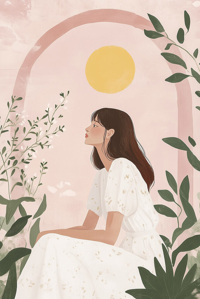 Woman sitting in a white dress