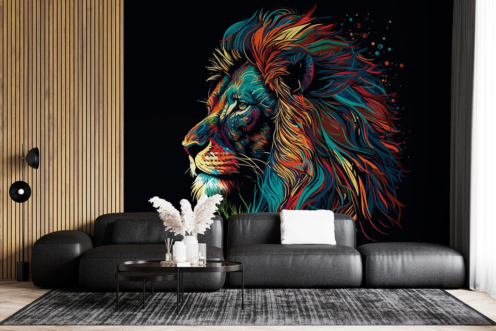 A colorful lion with long mane A colorful lion with long mane