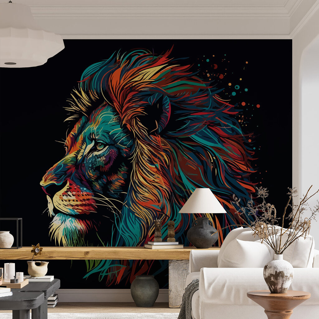 A colorful lion with long mane A colorful lion with long mane