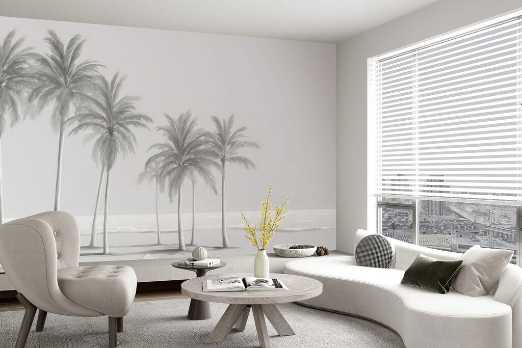 A group of palm trees on a beach