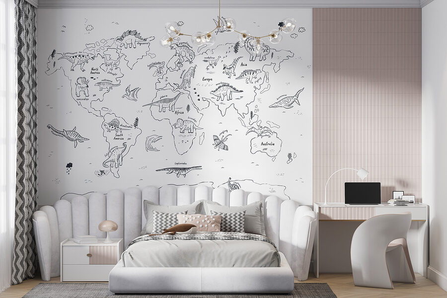 A map of the world with dinosaurs A map of the world with dinosaurs