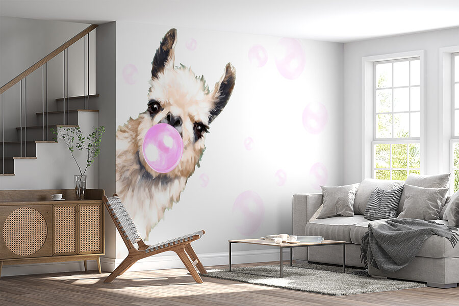 Een lama die een bel blaast Een lama die een bel blaast