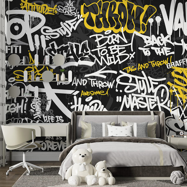 Een zwart met gele graffiti Een zwart met gele graffiti
