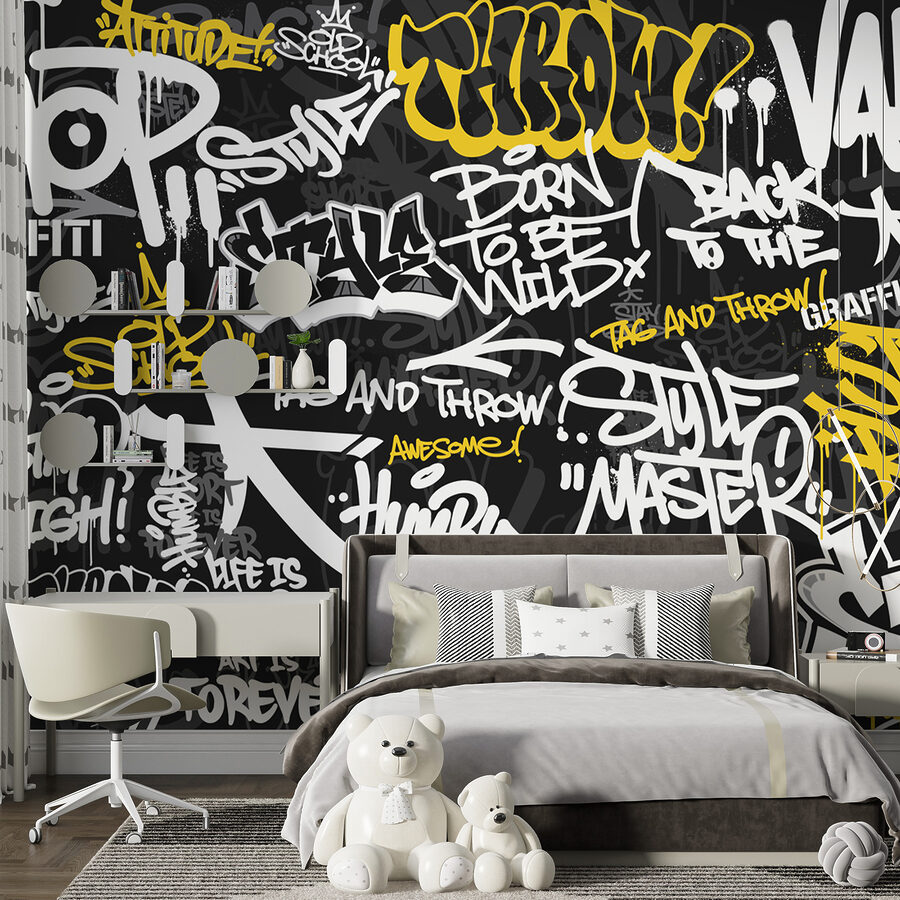Een zwart met gele graffiti Een zwart met gele graffiti