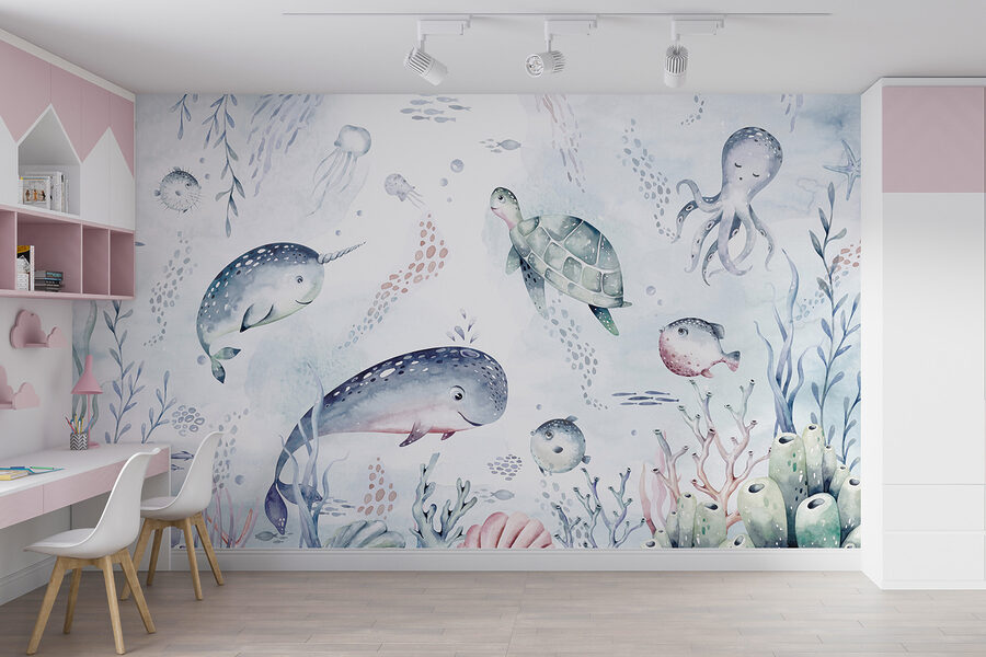 Een aquarel zeedieren