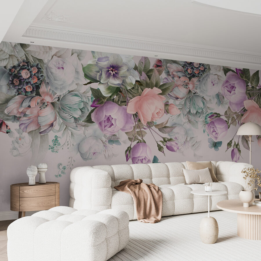 Delicate bloemen op zachtroze achtergrond.