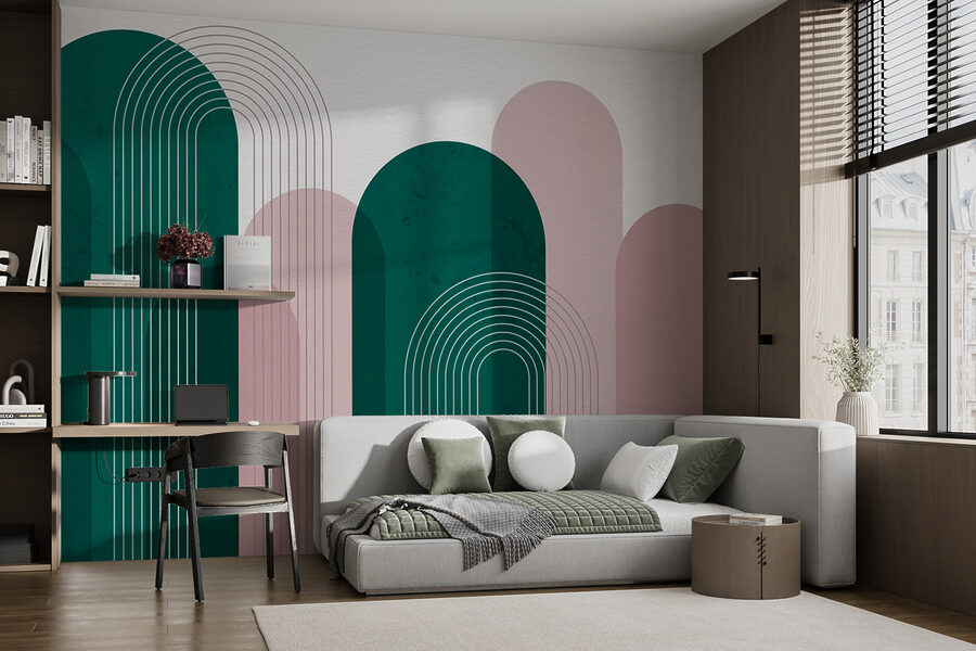 Een groen en roze kunstwerk Een groen en roze kunstwerk