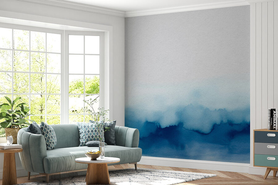 Fotobehang Een blauw-witte aquarel - Afbeelding 3
