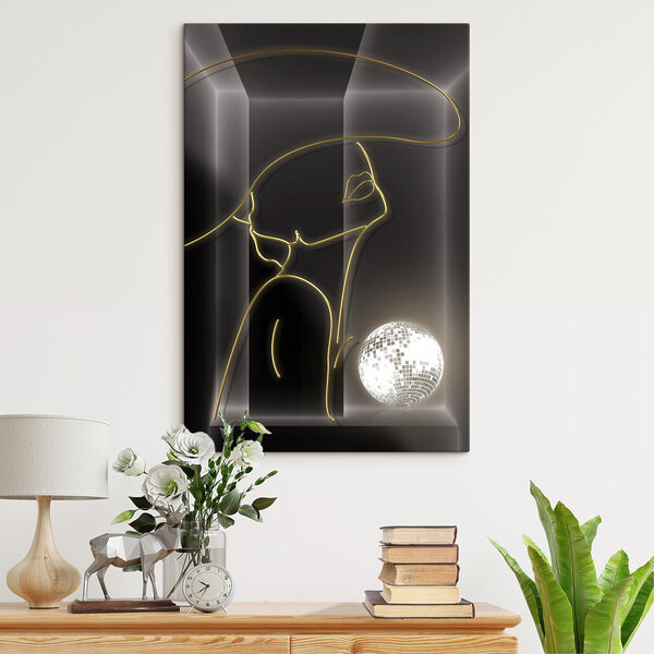Een tekening van een vrouw met een discobal Een tekening van een vrouw met een discobal