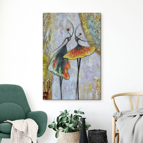 Een schilderij van twee dansende vrouwen Een schilderij van twee dansende vrouwen