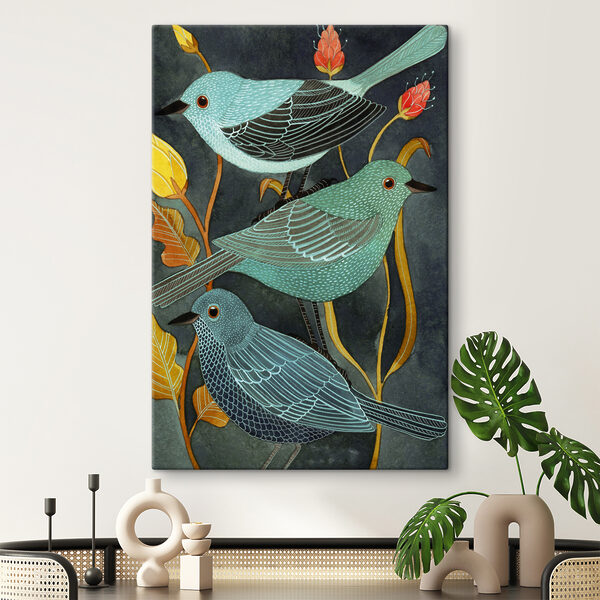 Een groep vogels op een plant Een groep vogels op een plant