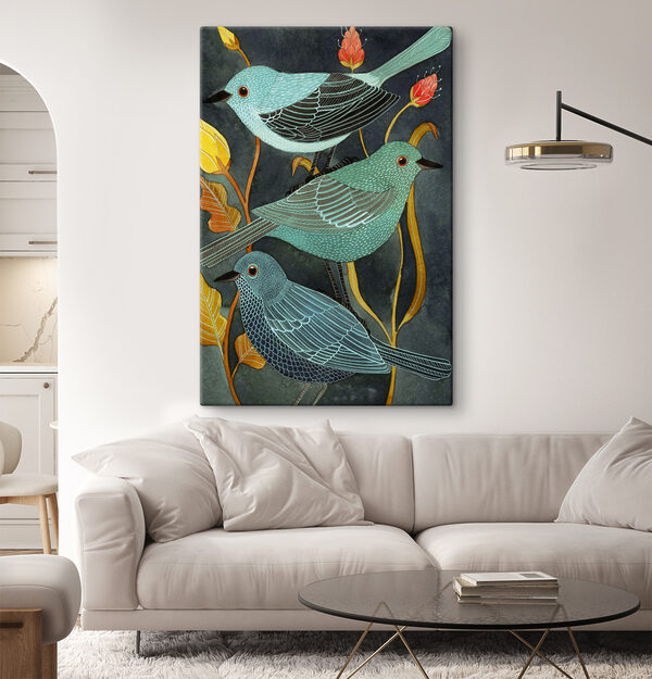 Een groep vogels op een plant Een groep vogels op een plant