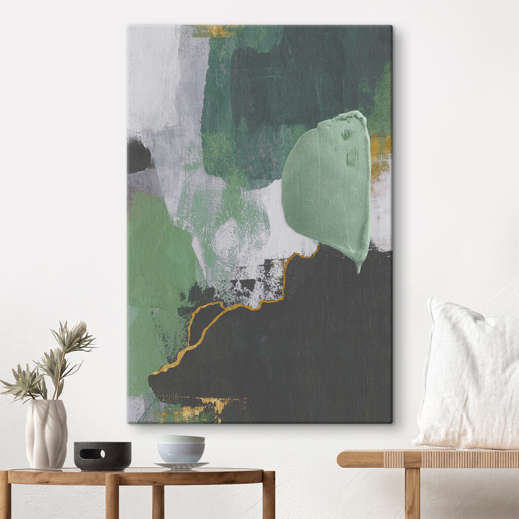 A painting of green and white