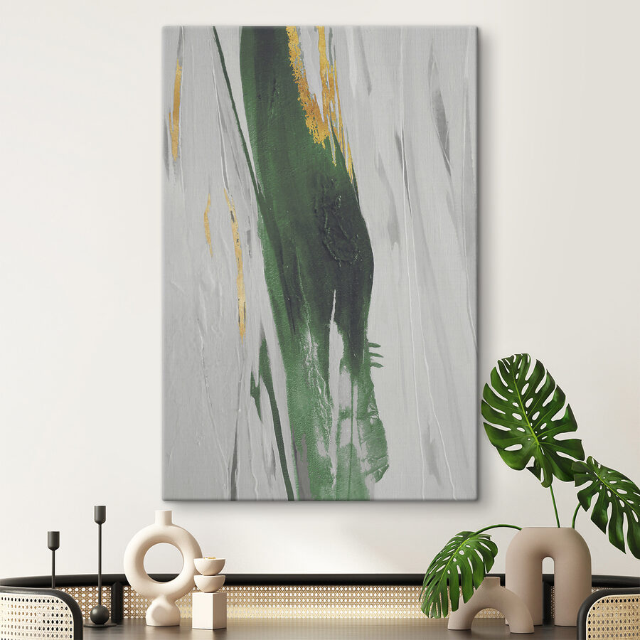 Smaragdgroene strepen op canvas met structuur