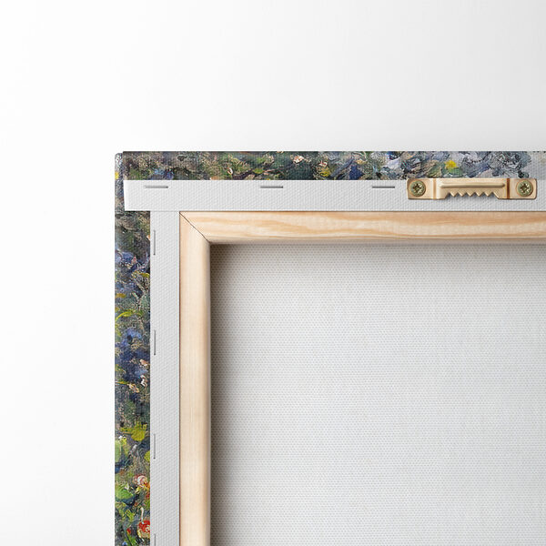 Een schilderij van een tuin met bloemen en bomen Een schilderij van een tuin met bloemen en bomen