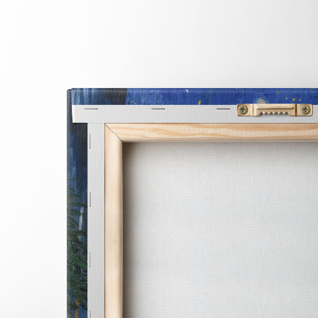 A painting of a street with tables and chairs