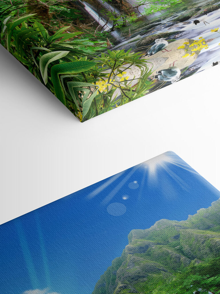 A waterfall with birds flying over it A waterfall with birds flying over it