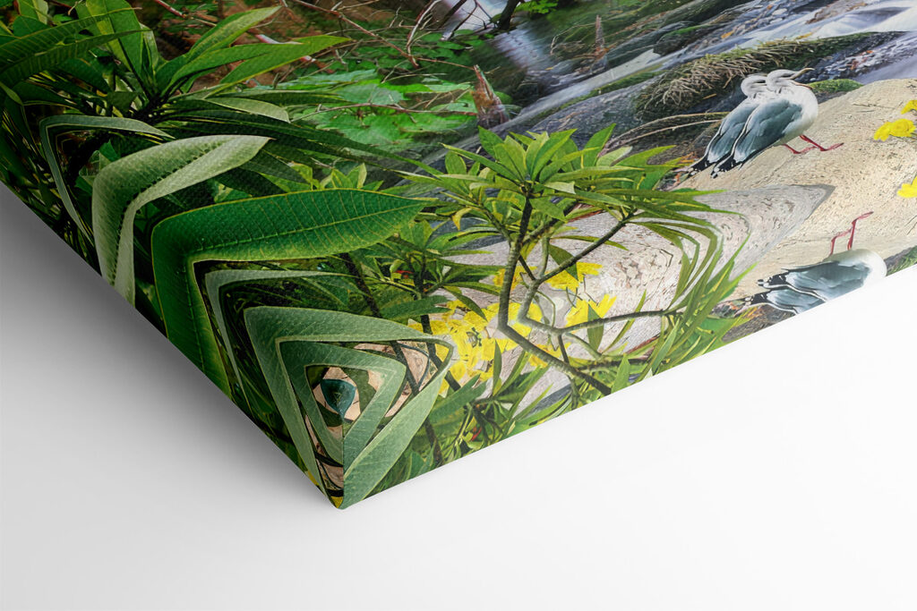 A waterfall with birds flying over it A waterfall with birds flying over it