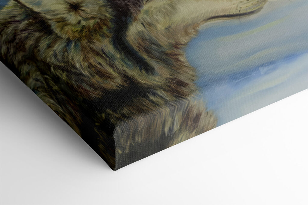 A painting of two wolves kissing