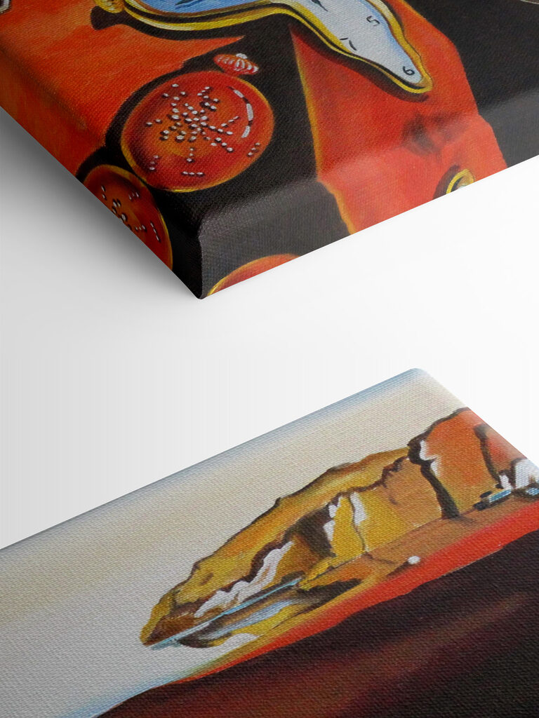 A painting of a cat with a clock on it A painting of a cat with a clock on it