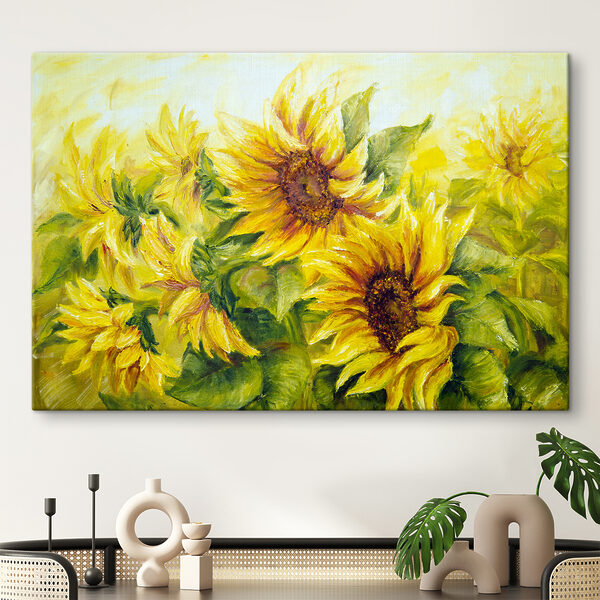 Een schilderij van zonnebloemen Een schilderij van zonnebloemen