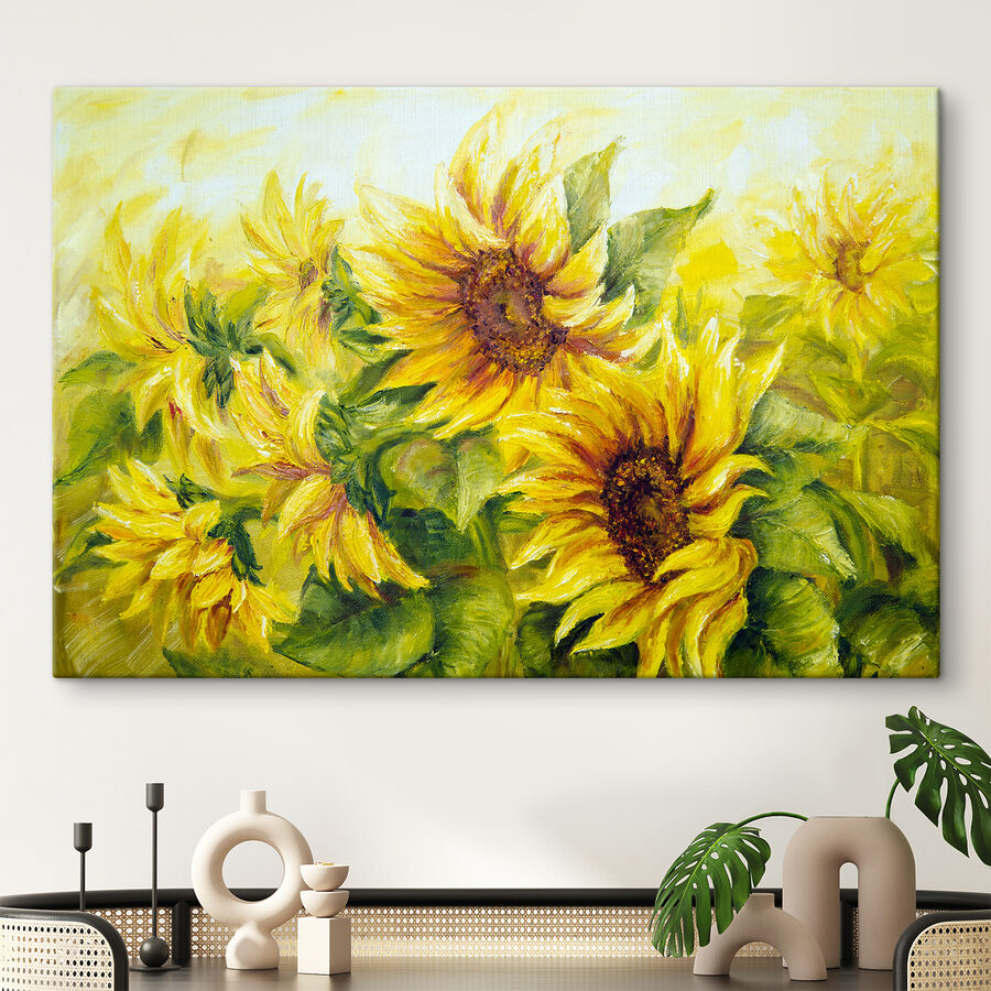 Een schilderij van zonnebloemen