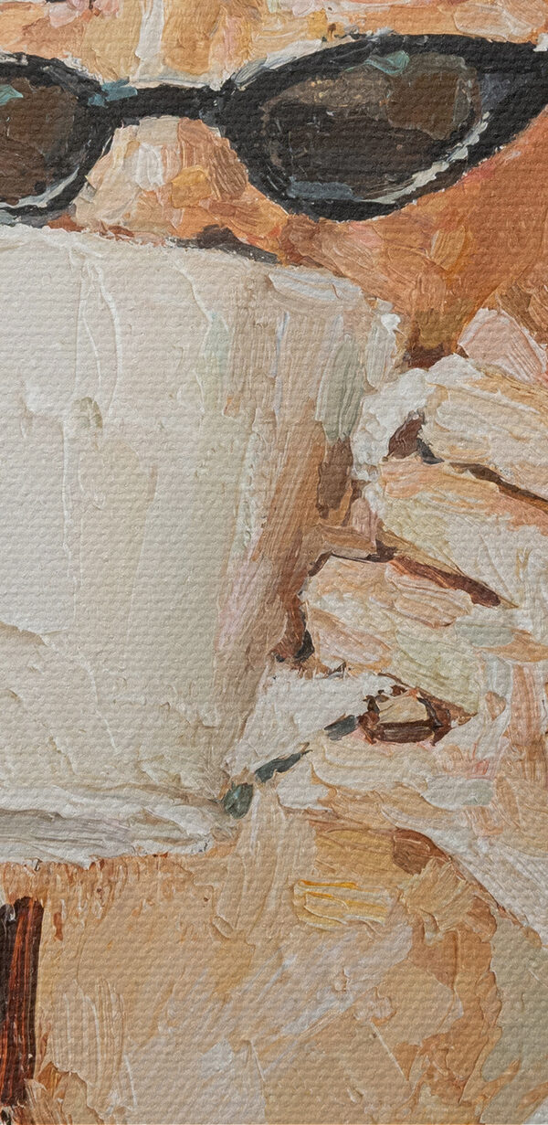 Een schilderij van een vrouw met een kopje Een schilderij van een vrouw met een kopje