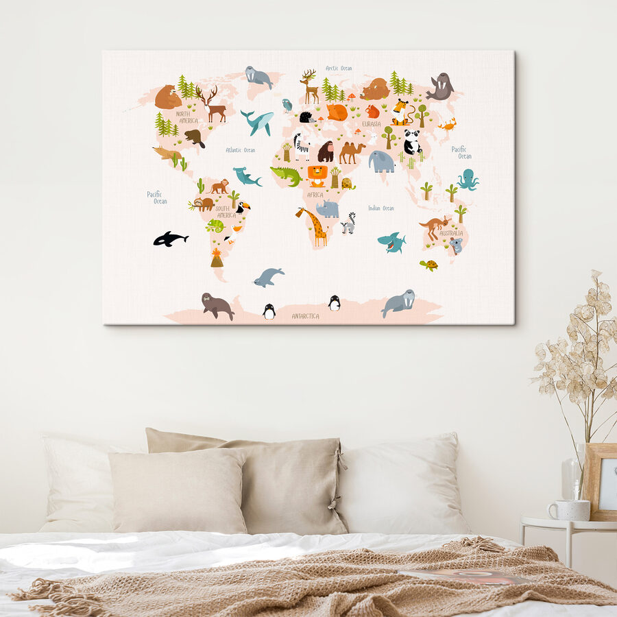 Een wereldkaart met dieren
