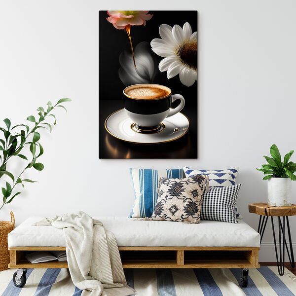Een kopje koffie en een bloem Een kopje koffie en een bloem