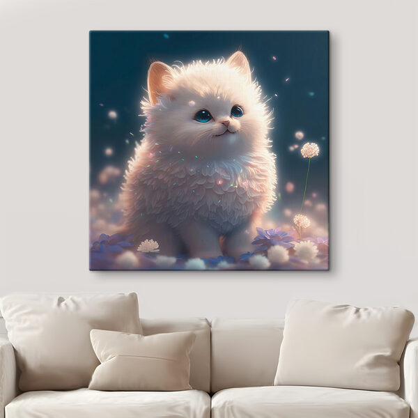 Een witte pluizige kat met blauwe ogen Een witte pluizige kat met blauwe ogen