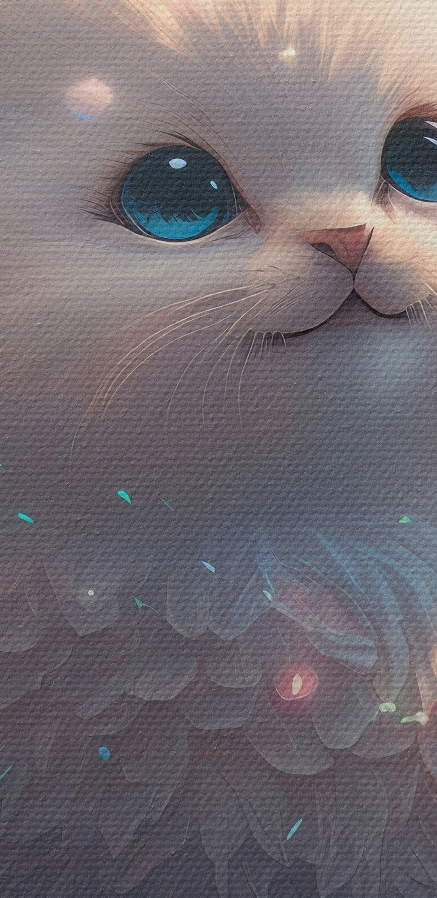 Een witte pluizige kat met blauwe ogen