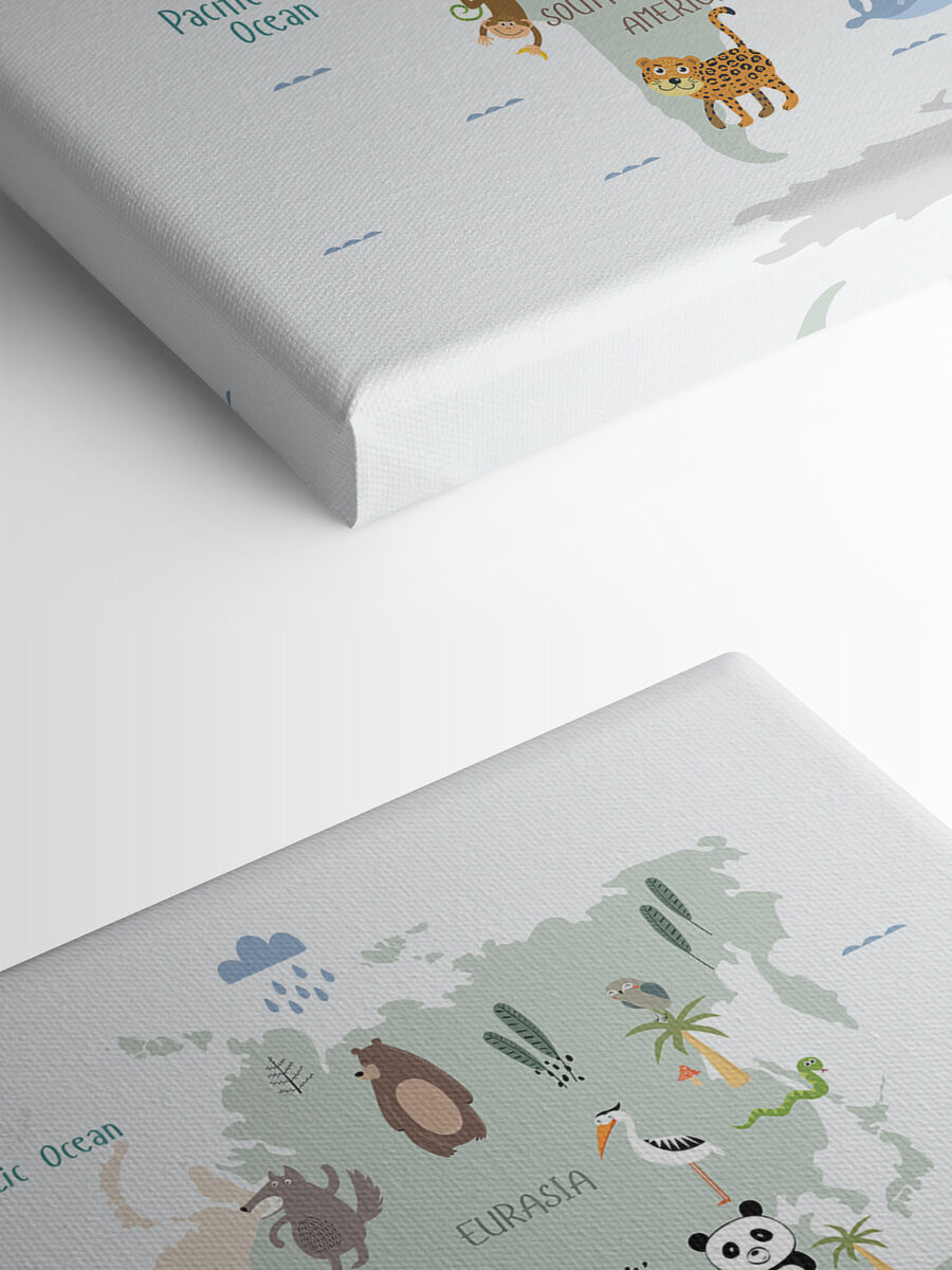 Een wereldkaart met dieren