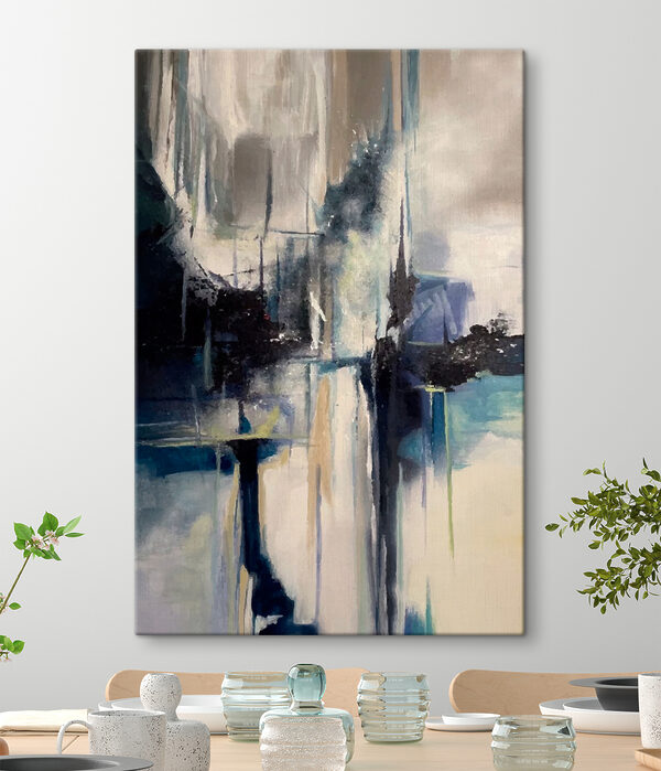 Een schilderij van een stad Een schilderij van een stad